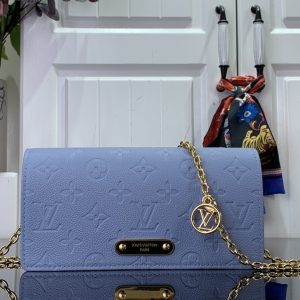 最高級ルイヴィトンスーパーコピー ルイヴィトンバッグコピー ウォレット オン チェーン・リリー ブルー M82509 レザー ゴールド金具