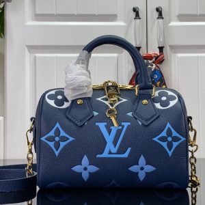 ルイヴィトン ハンドバッグ モノグラム・アンプラント モノグラム・ジャイアント スピーディ・バンドリエール20 ブルー M46517 レザー ゴールド金具
