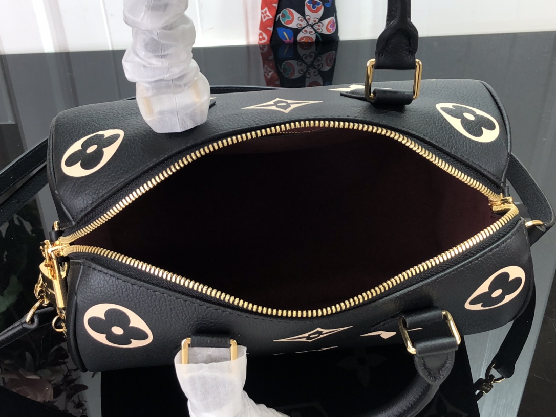 最高級ルイヴィトンスーパーコピー ルイヴィトンバッグコピー スピーディ・バンドリエール 25 ブラック ベージュ M58947 バイカラー モノグラム・アンプラント レザー ゴールド金具 - 画像 (2)