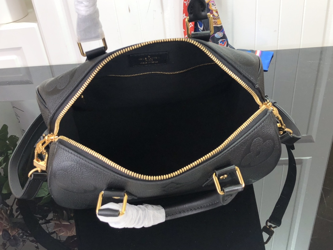 最高級ルイヴィトンスーパーコピー ルイヴィトンバッグコピー スピーディ・バンドリエール 25 ブラック M58947 バイカラー モノグラム・アンプラント レザー ゴールド金具 - 画像 (2)