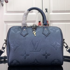 最高級ルイヴィトンスーパーコピー ルイヴィトンバッグコピー スピーディ・バンドリエール 25 ネイビー M58947 バイカラー モノグラム・アンプラント レザー ゴールド金具