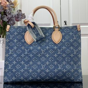 最高級ルイヴィトンスーパーコピー ルイヴィトンバッグコピー 新作 LV リミックス オンザゴー MM ブルーデニム M46871 モノグラム・デニム ゴールド金具