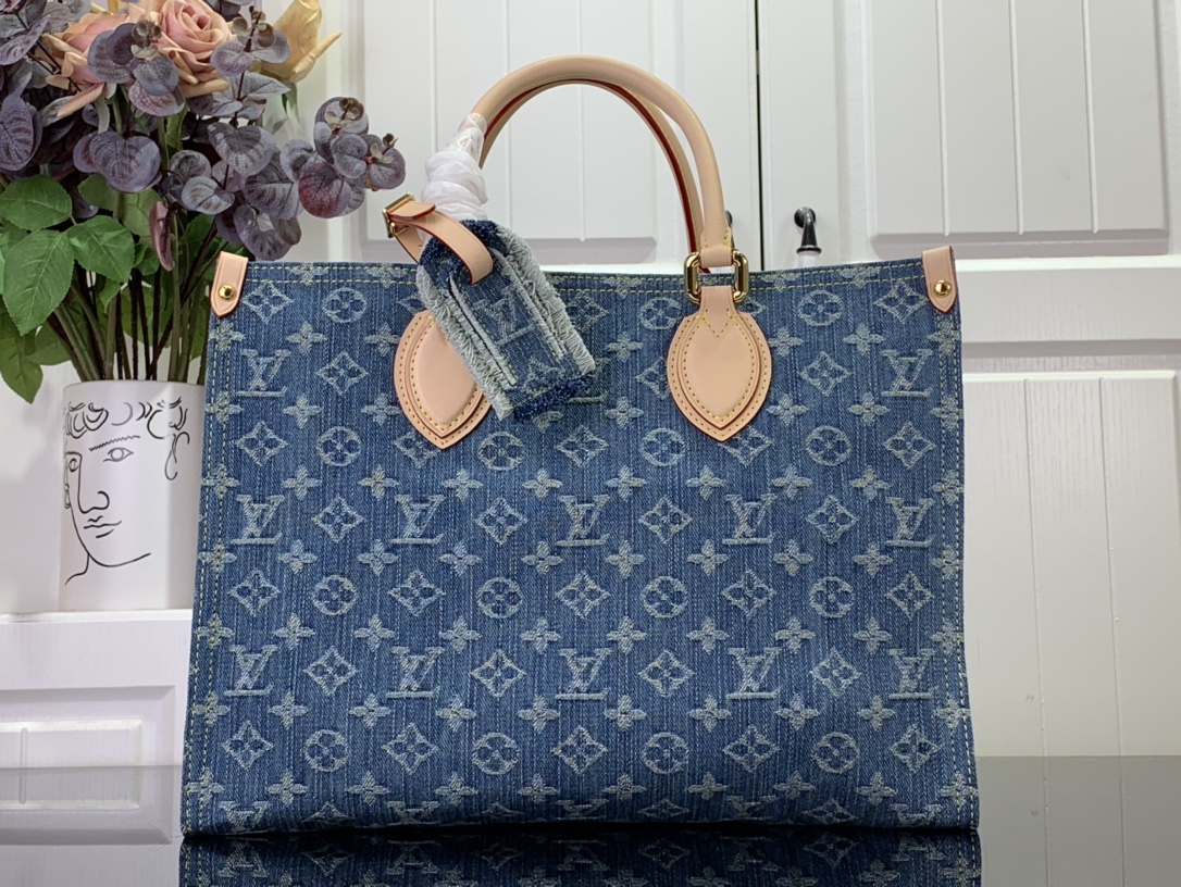 最高級ルイヴィトンスーパーコピー ルイヴィトンバッグコピー 新作 LV リミックス オンザゴー MM ブルーデニム M46871 モノグラム・デニム ゴールド金具