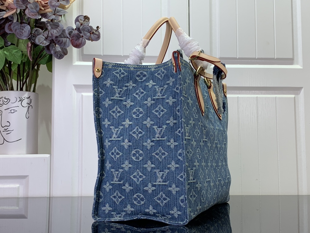 最高級ルイヴィトンスーパーコピー ルイヴィトンバッグコピー 新作 LV リミックス オンザゴー MM ブルーデニム M46871 モノグラム・デニム ゴールド金具 - 画像 (9)
