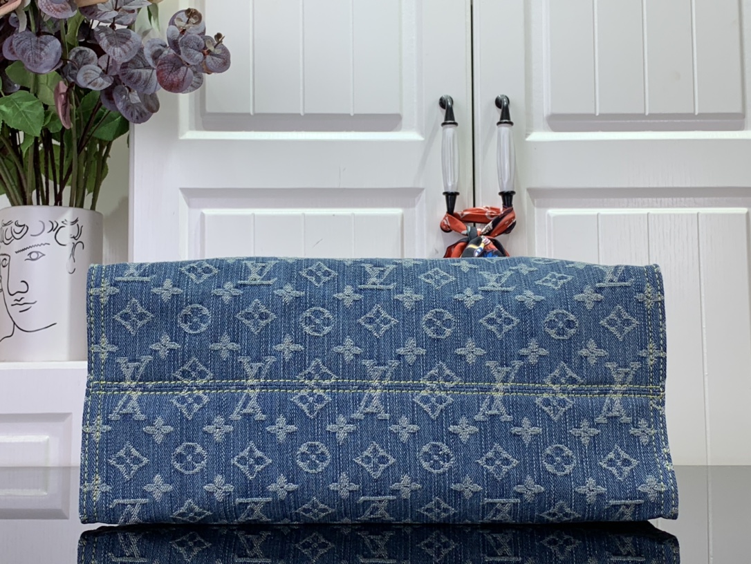最高級ルイヴィトンスーパーコピー ルイヴィトンバッグコピー 新作 LV リミックス オンザゴー MM ブルーデニム M46871 モノグラム・デニム ゴールド金具 - 画像 (7)