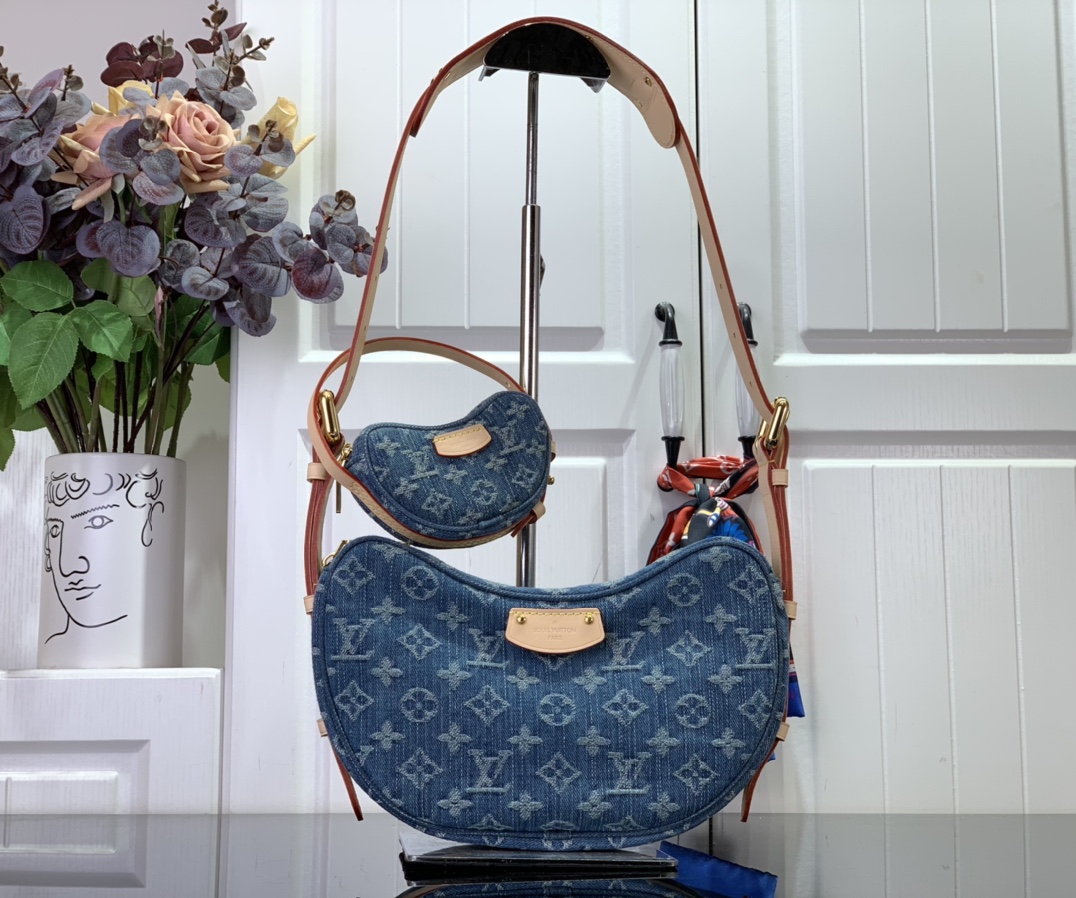 最高級ルイヴィトンスーパーコピー ルイヴィトンバッグコピー 新作 LV リミックス クロワッサン ブルーデニム M46856 モノグラム・デニム ゴールド金具