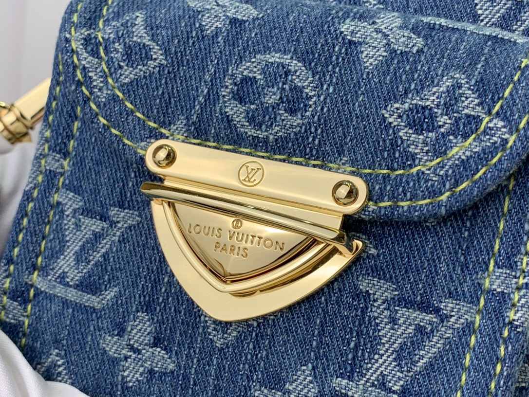 最高級ルイヴィトンスーパーコピー ルイヴィトンバッグコピー 新作 LV リミックス ポシェット・フェアファックス ブルーデニム M82948 モノグラム・デニム ゴールド金具 - 画像 (4)