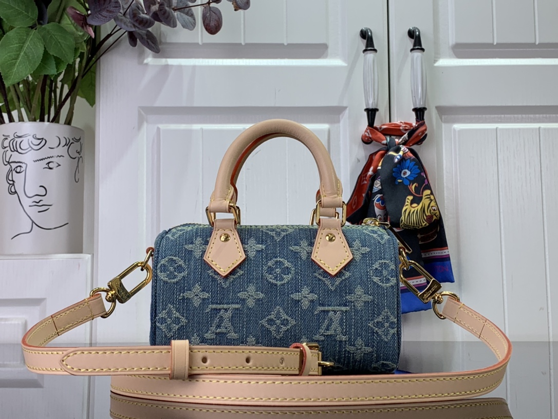 最高級ルイヴィトンスーパーコピー ルイヴィトンバッグコピー 新作 LV リミックス ナノ・スピーディ ブルーデニム M82950 モノグラム・デニム ゴールド金具 - 画像 (8)