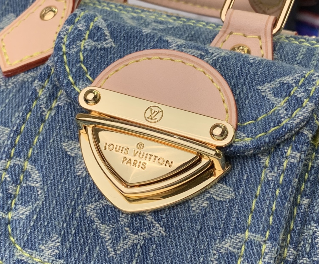 最高級ルイヴィトンスーパーコピー ルイヴィトンバッグコピー 新作 LV リミックス ナノ・スピーディ ブルーデニム M82950 モノグラム・デニム ゴールド金具 - 画像 (6)