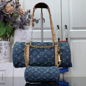 最高級ルイヴィトンスーパーコピー ルイヴィトンバッグコピー 新作 LV リミックス パピヨン MM ブルーデニム M46830 モノグラム･デニム ゴールド金具