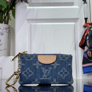 最高級ルイヴィトンスーパーコピー ルイヴィトンカードキーケースコピー 新作 LV リミックス カードキーケース ポシェット・クレ ブルーデニム M82961 モノグラム・デニム ゴールド金具