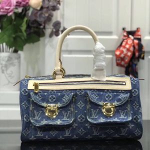 最高級ルイヴィトンスーパーコピー ルイヴィトンバッグコピー 新作 LV リミックス ナノ・スピーディ ブルーデニム M95019 モノグラム・デニム ゴールド金具