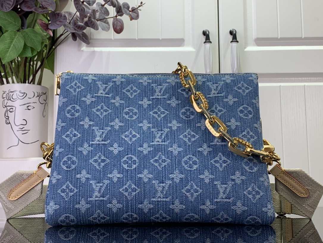 最高級ルイヴィトンスーパーコピー ルイヴィトンバッグコピー 新作 LV リミックス クッサン PM ブルーデニム M24564 モノグラム・デニム ゴールド金具