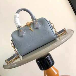 最高級ルイヴィトンスーパーコピー ルイヴィトンバッグコピー スピーディ・バンドリエール 20 ブルー M46484 エンボス加工したグレインレザー ゴールド金具