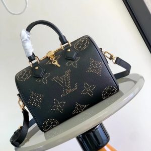 最高級ルイヴィトンスーパーコピー ルイヴィトンバッグコピー スピーディ・バンドリエール 25 ブラック M58951 エンボス加工したモノグラム・アンプラント レザー ゴールド金具