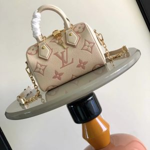 最高級ルイヴィトンスーパーコピー ルイヴィトンバッグコピー スピーディ・バンドリエール 20 ホワイト / シャマロウ ピンク M46906 モノグラム・アンプラント レザー ゴールド金具