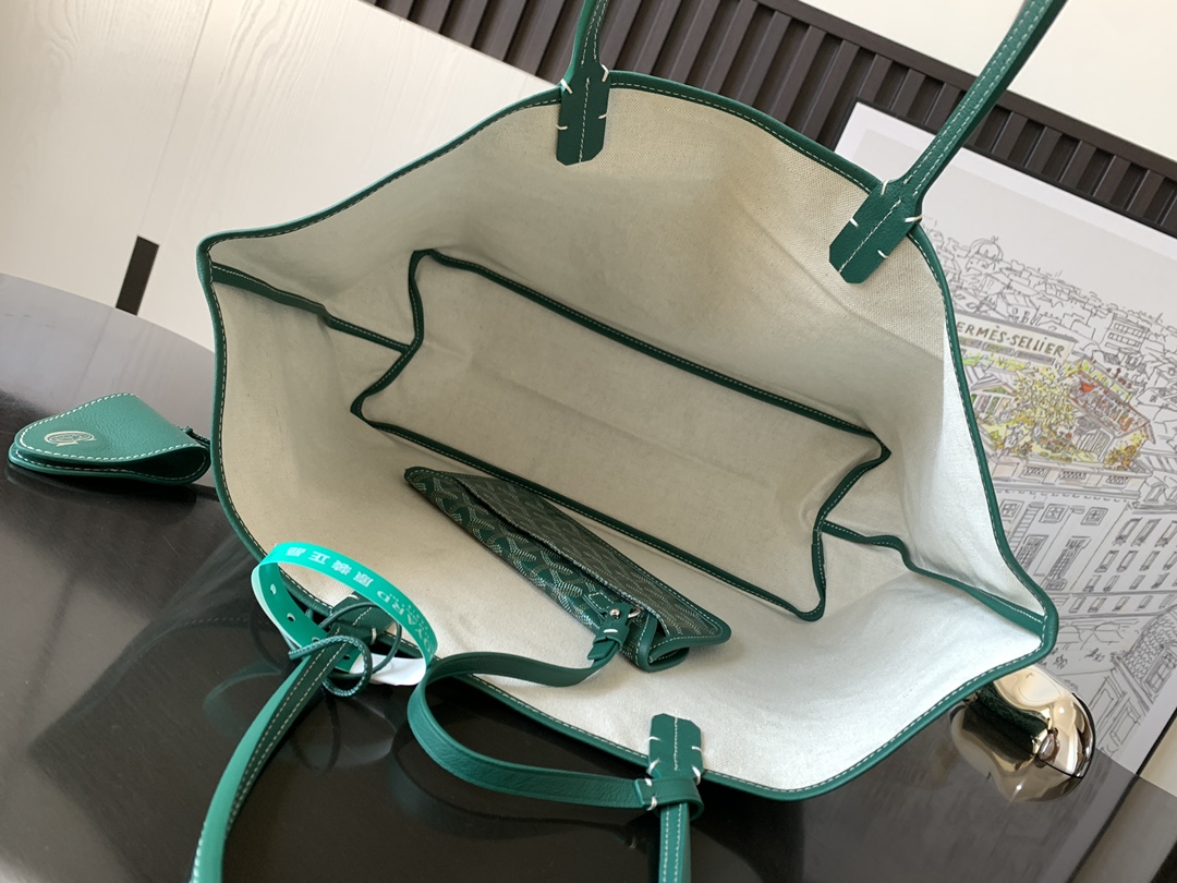 最高級ゴヤールスーパーコピー ゴヤールトートバッグコピー サン・ルイPM バッグ グリーン STLOUIPMLTY09CL09P レザー シルバー金具 - 画像 (3)