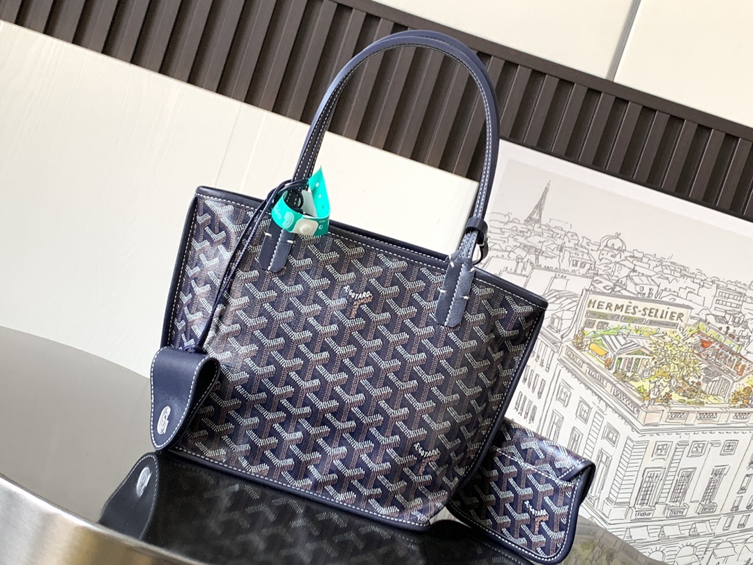 最高級ゴヤールスーパーコピー ゴヤールトートバッグコピー アンジュミニポーチ ネイビーブルー ANJOUSMINCG12TY12P レザー シルバー金具 - 画像 (8)