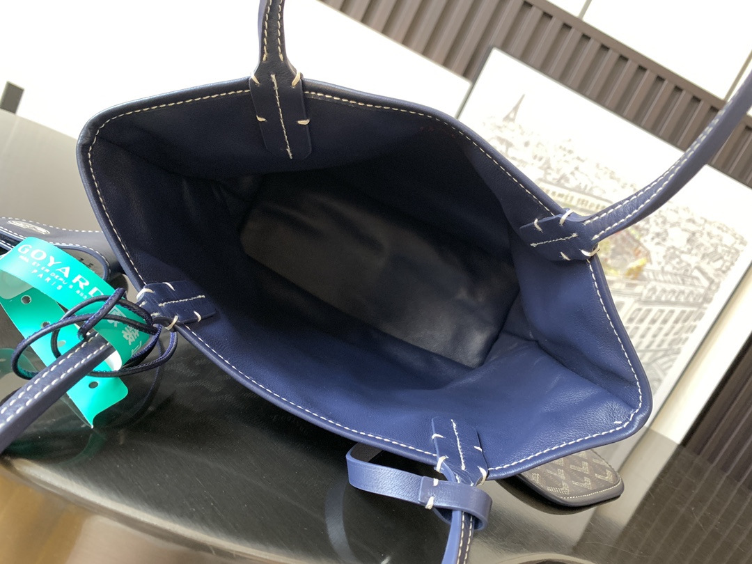 最高級ゴヤールスーパーコピー ゴヤールトートバッグコピー アンジュミニポーチ ネイビーブルー ANJOUSMINCG12TY12P レザー シルバー金具 - 画像 (3)