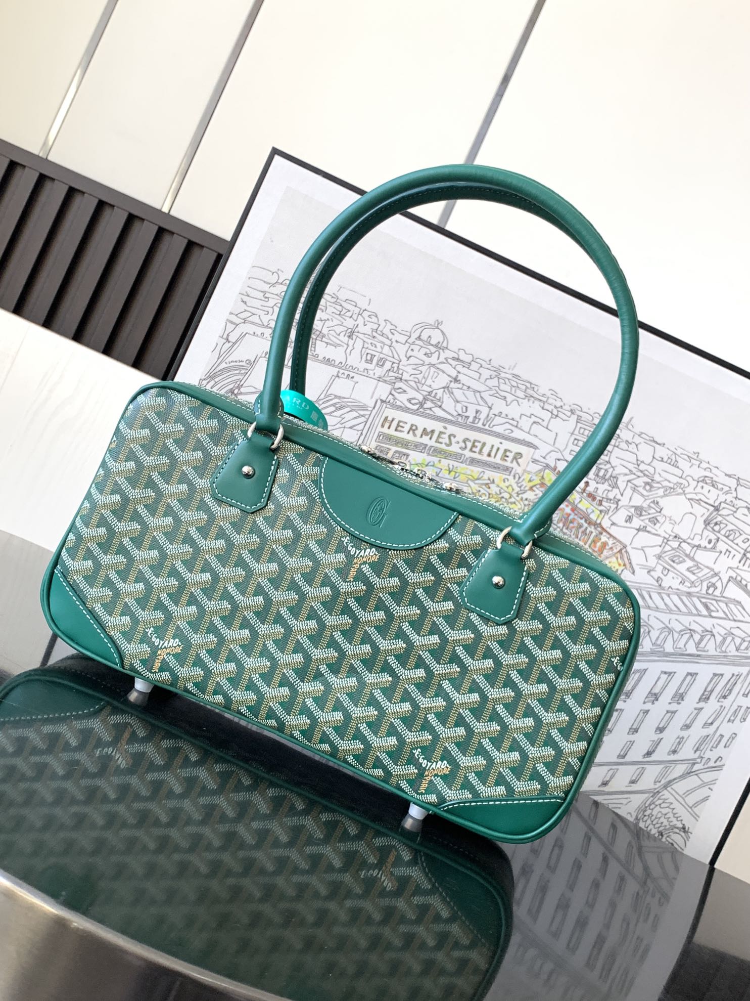 最高級ゴヤールスーパーコピー ゴヤールハンドバッグコピー アンティーク グリーン AMBAS2MMLTY09CL09P レザー シルバー金具 - 画像 (8)