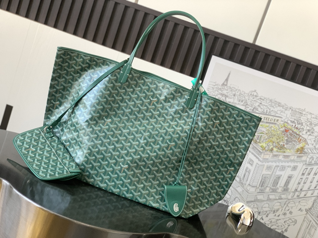 最高級ゴヤールスーパーコピー ゴヤールトートバッグコピー サン・ルイGM バッグ グリーン STLOUIGMLTY09CL09P レザー シルバー金具 - 画像 (9)