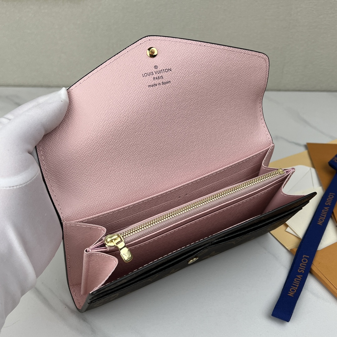 最高級ルイヴィトンスーパーコピー ルイヴィトン財布コピー ポルトフォイユ・サラ ローズ・バレリーヌ M62235 モノグラム・キャンバス ゴールド金具 - 画像 (2)