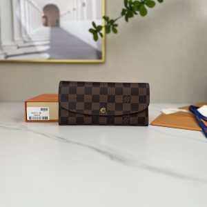最高級ルイヴィトンスーパーコピー ルイヴィトン財布コピー ポルトフォイユ・エミリー ローズ・バレリーヌ N60214 ダミエ・エベヌ キャンバス ゴールド金具