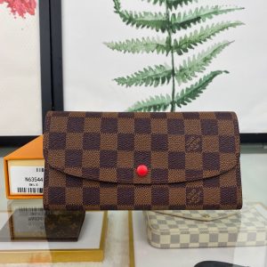 最高級ルイヴィトンスーパーコピー ルイヴィトン財布コピー ポルトフォイユ・エミリー コクリコ(レッド) N63544 ダミエ・エベヌ キャンバス ゴールド金具