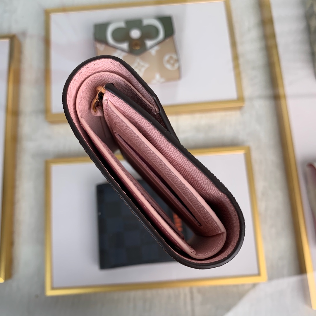 最高級ルイヴィトンスーパーコピー ルイヴィトン財布コピー ポルトフォイユ・ヴィクトリーヌ ローズ・バレリーヌ N61700 ダミエ・エベヌ キャンバス ゴールド金具 - 画像 (7)
