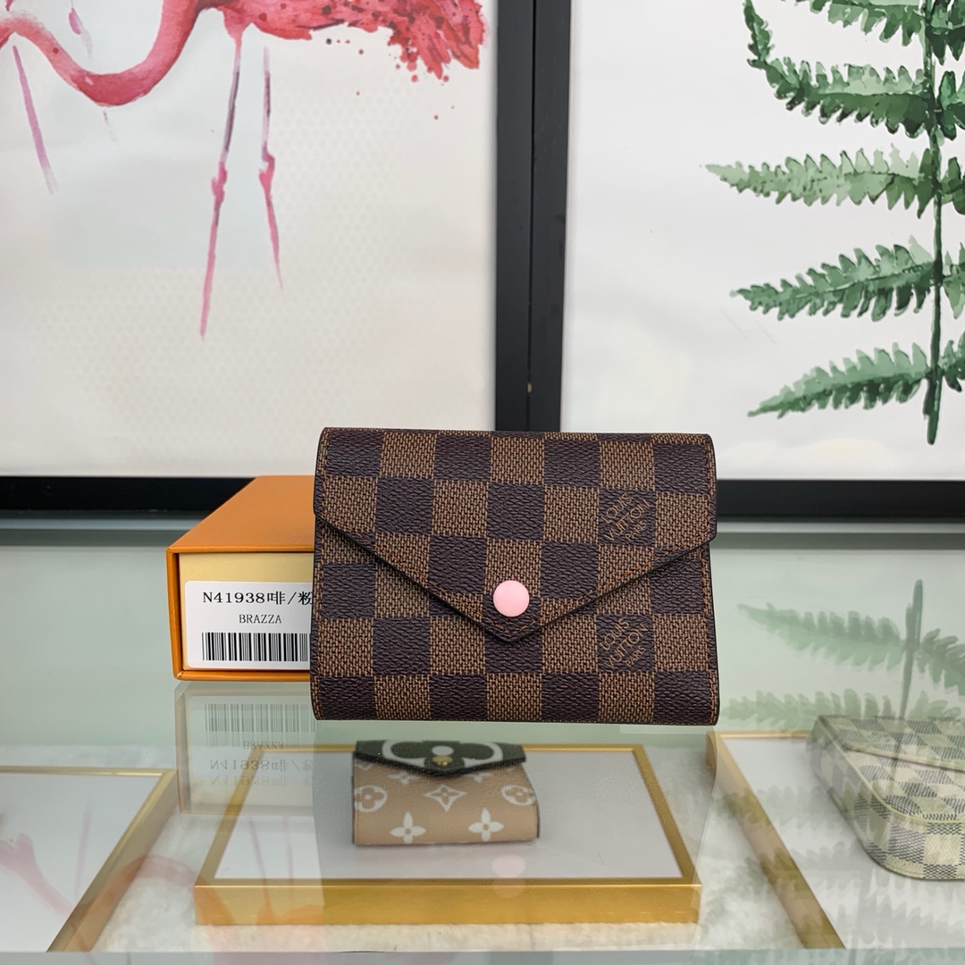 最高級ルイヴィトンスーパーコピー ルイヴィトン財布コピー ポルトフォイユ・ヴィクトリーヌ ローズ・バレリーヌ N61700 ダミエ・エベヌ キャンバス ゴールド金具