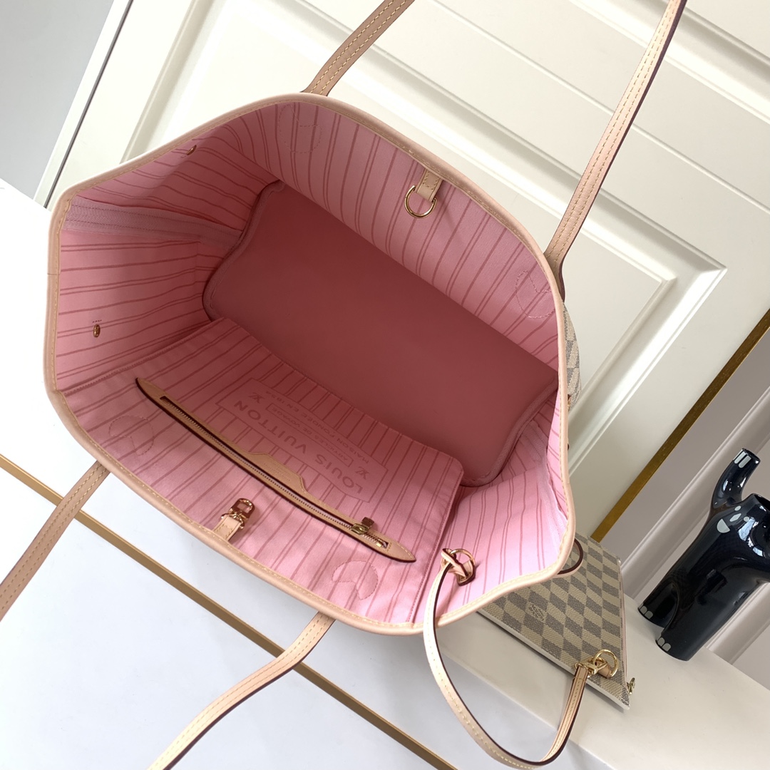最高級ルイヴィトンスーパーコピー ルイヴィトン ダミエバッグ コピー ネヴァーフル MM ローズ バレリーヌ ピンク N40603 ダミエ・アズール キャンバス ゴールド金具 - 画像 (5)