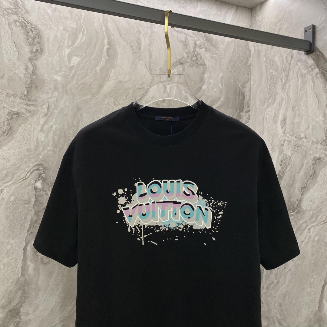 最高級ルイヴィトンスーパーコピー服 ルイヴィトンTシャツコピー ビーズエンブロイダードコットンTシャツ ブラック 202405035 コットン 100% - 画像 (7)