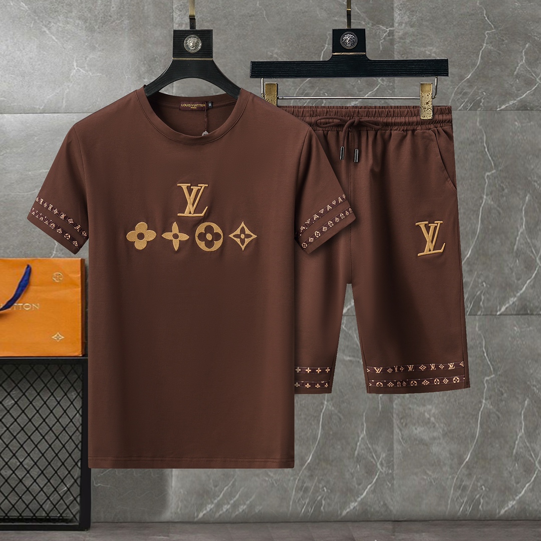 最高級ルイヴィトンスーパーコピー服 ルイヴィトンハーフパンツコピー セットアップ 2点セット LVスノーフレークTシャツ ショートパンツ ブラック 202405050 コットン 100% - 画像 (8)