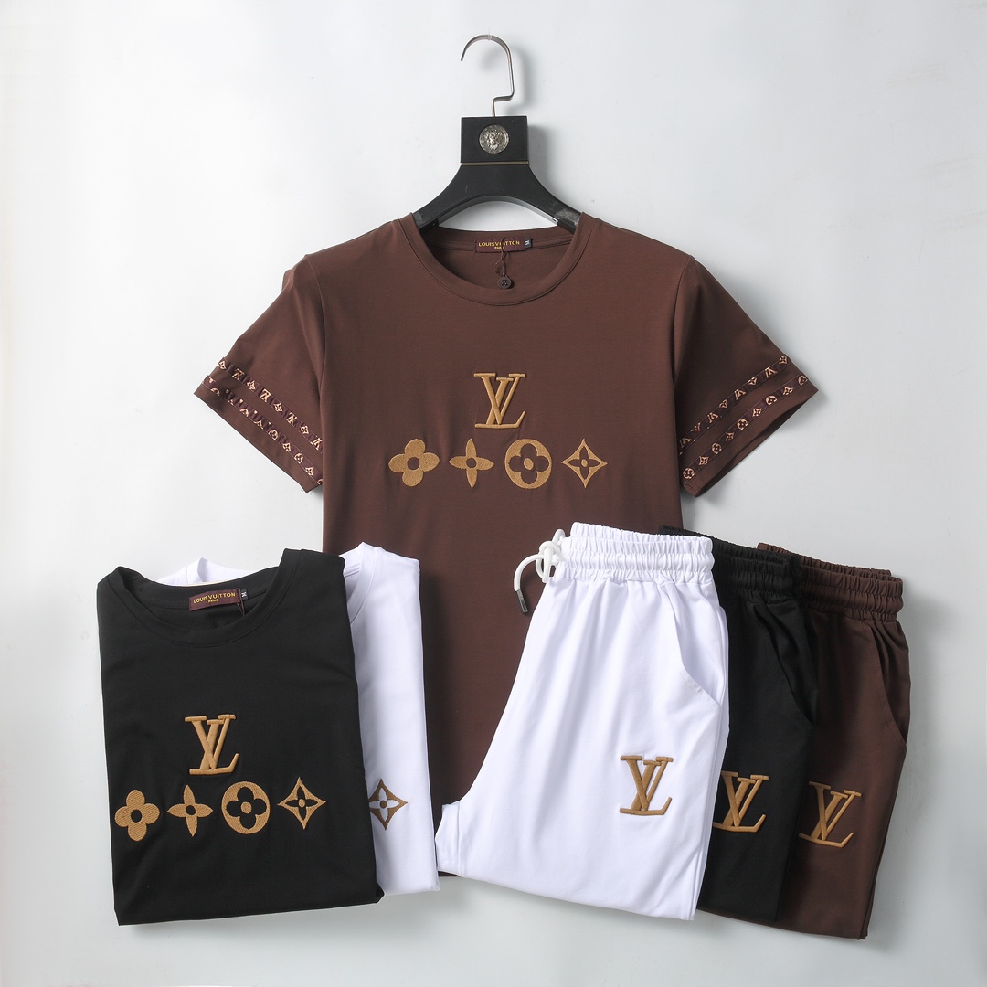 最高級ルイヴィトンスーパーコピー服 ルイヴィトンハーフパンツコピー セットアップ 2点セット LVスノーフレークTシャツ ショートパンツ ブラック 202405050 コットン 100% - 画像 (2)