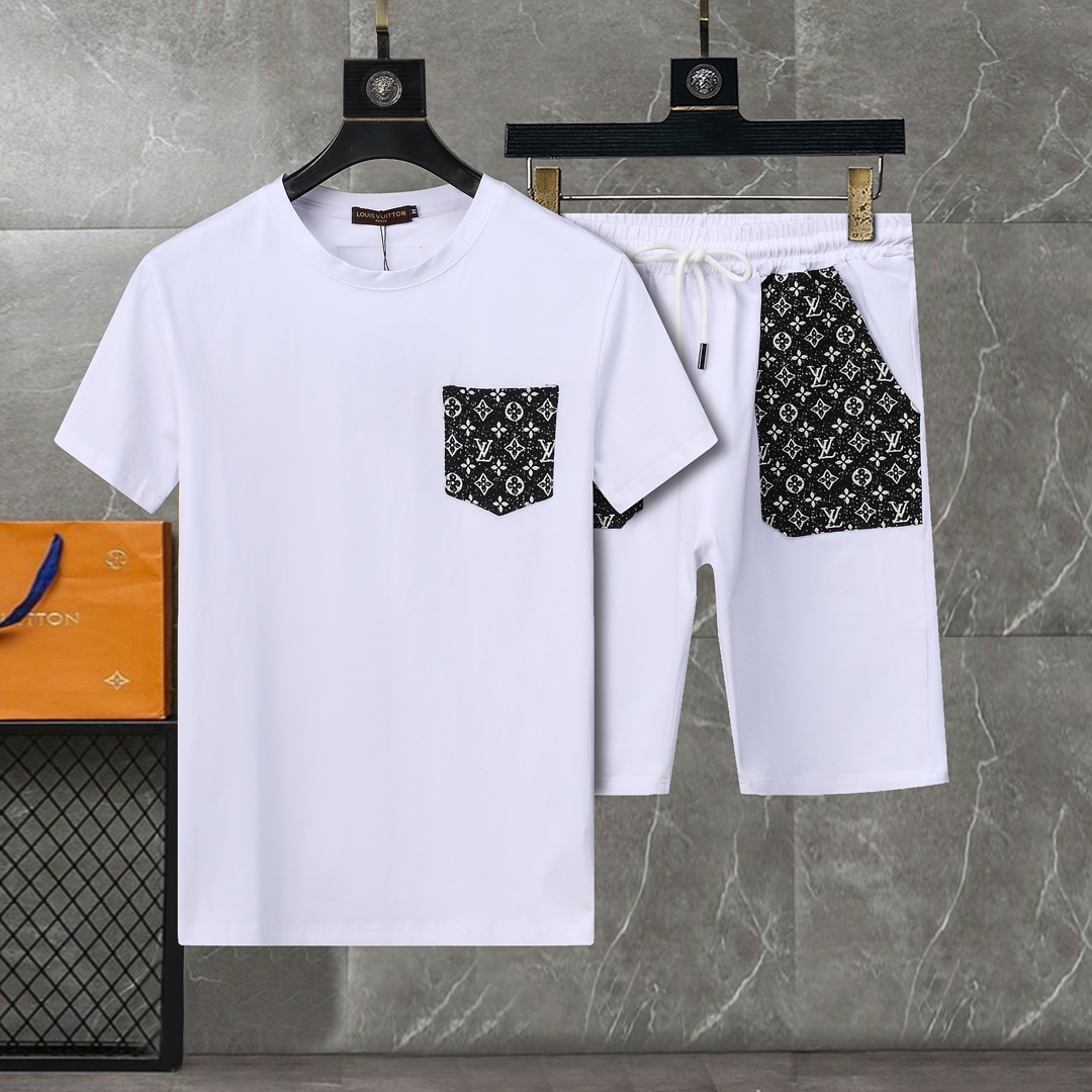 最高級ルイヴィトンスーパーコピー服 ルイヴィトンハーフパンツコピー セットアップ 2点セット ピケコットンTシャツ ハーフパンツ ブラック ホワイト 202405052 コットン 100% - 画像 (9)