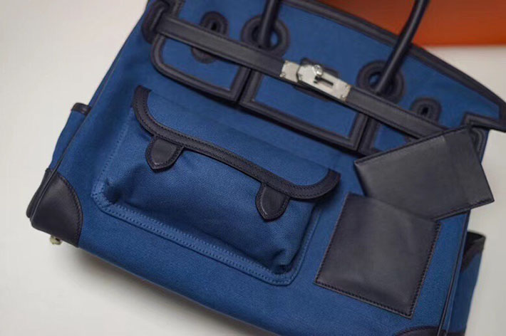 最高級HERMESスーパーコピー エルメスバーキン35コピー バーキン カーゴ 35cm トワルアッシュ×スイフト ブルーエジェ×ネイビー シルバー金具 新品 2024W1052 - 画像 (6)