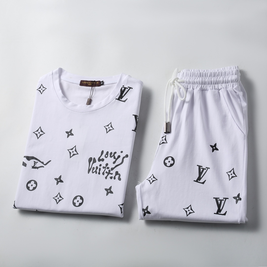 最高級ルイヴィトンスーパーコピー服 ルイヴィトンハーフパンツコピー セットアップ 2点セット モノグラムTシャツ ハーフパンツ ブラック ホワイト 202405053 コットン 100% - 画像 (7)