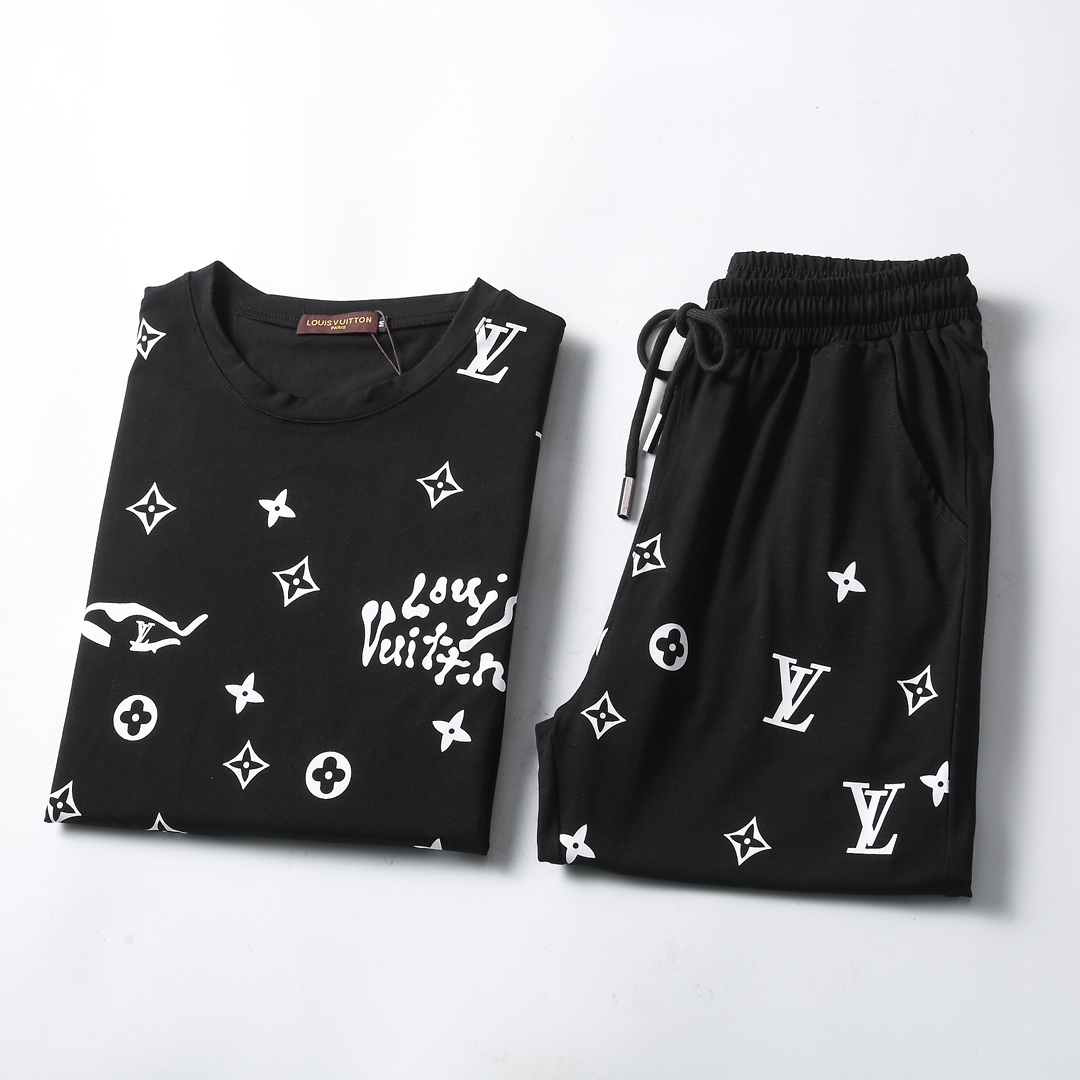 最高級ルイヴィトンスーパーコピー服 ルイヴィトンハーフパンツコピー セットアップ 2点セット モノグラムTシャツ ハーフパンツ ブラック ホワイト 202405053 コットン 100% - 画像 (6)