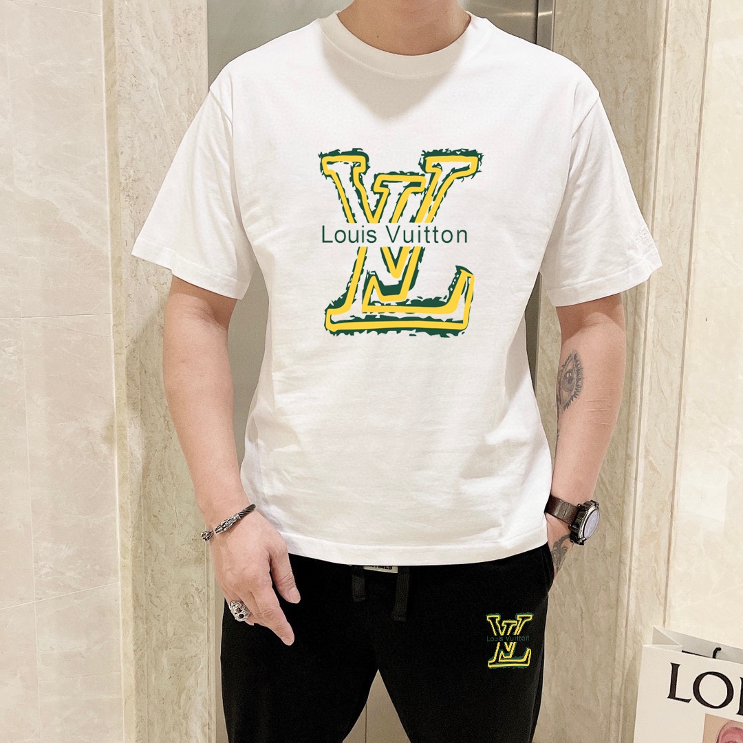 最高級ルイヴィトンスーパーコピー服 ルイヴィトンパンツコピー セットアップ 2点セット モノグラムTシャツ スラックス ブラック ホワイト 202405055 コットン 100% - 画像 (5)