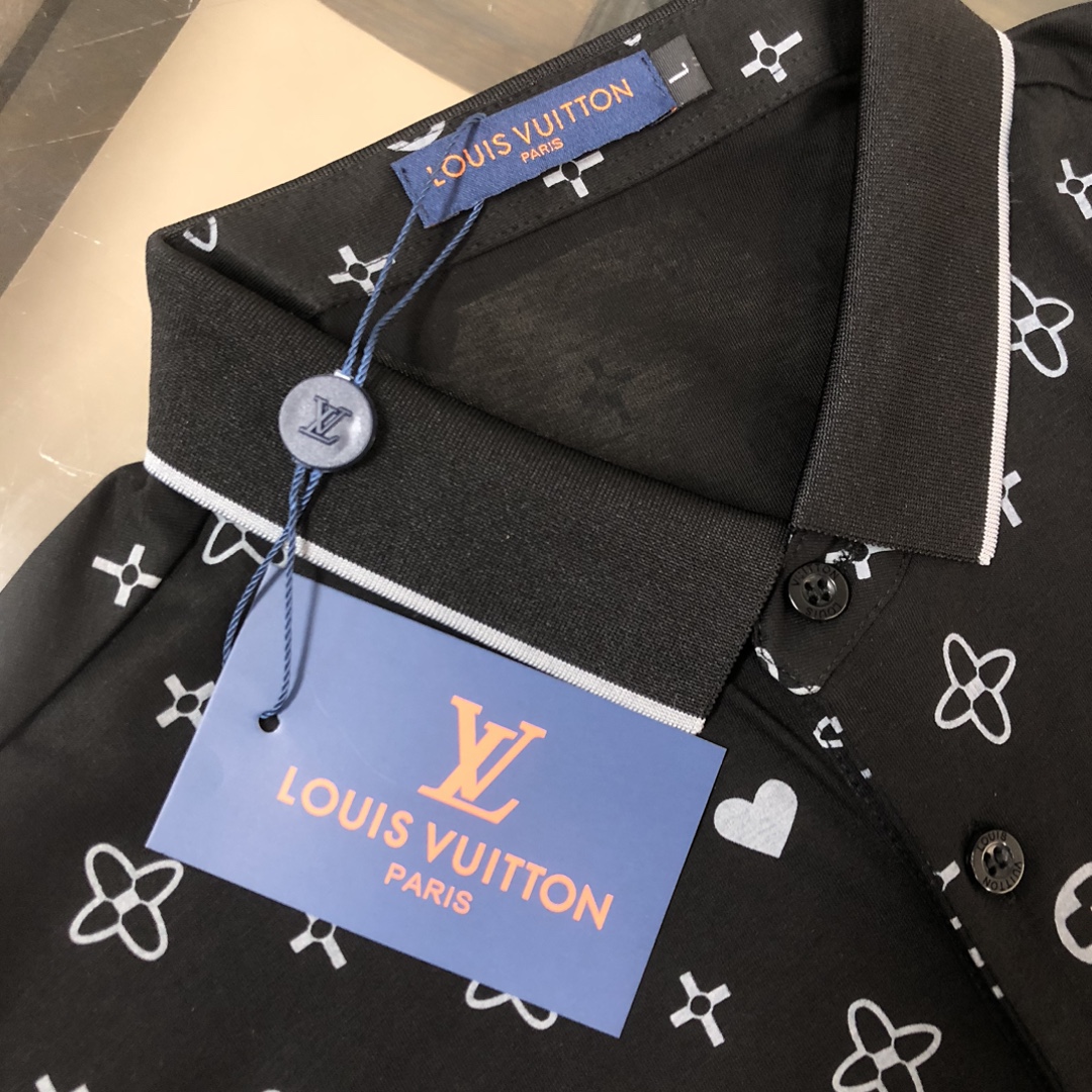 最高級ルイヴィトンスーパーコピー服 ルイヴィトンポロシャツコピー モノグラムポインテールショートスリーブコットンポロ ブラック コットン100% 202405066 - 画像 (7)