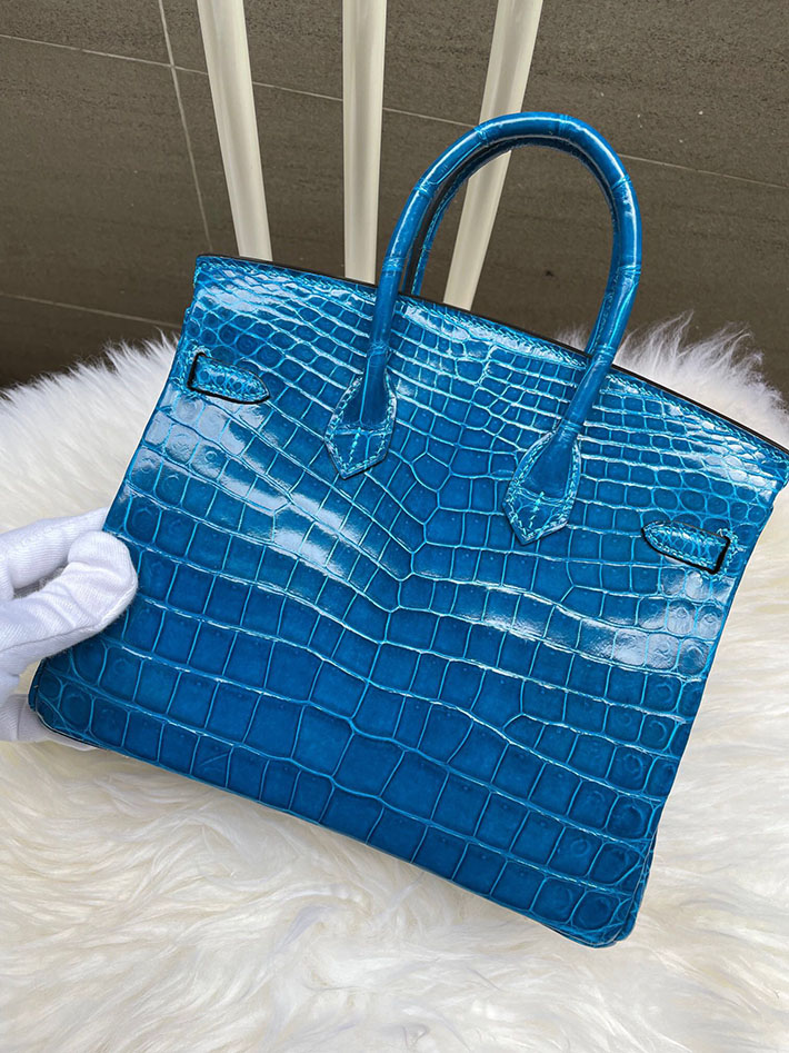 最高級HERMESスーパーコピー エルメスバーキン25コピー バーキン 25cm クロコダイル ニロティカスマット ブルーイズミール ゴールド金具 新品 2024W1077 - 画像 (9)
