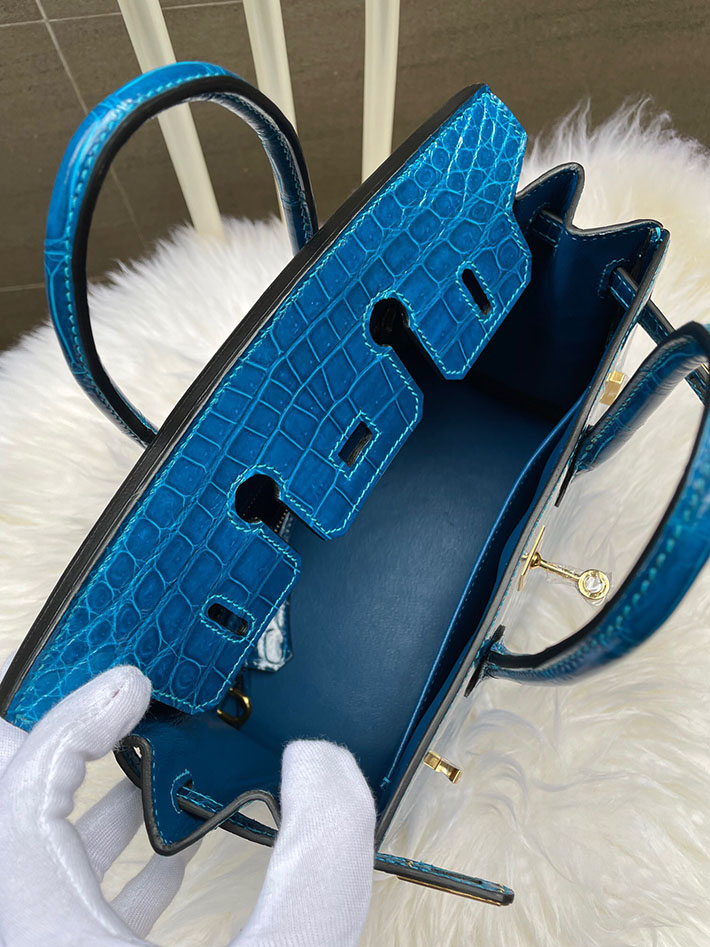 最高級HERMESスーパーコピー エルメスバーキン25コピー バーキン 25cm クロコダイル ニロティカスマット ブルーイズミール ゴールド金具 新品 2024W1077 - 画像 (4)
