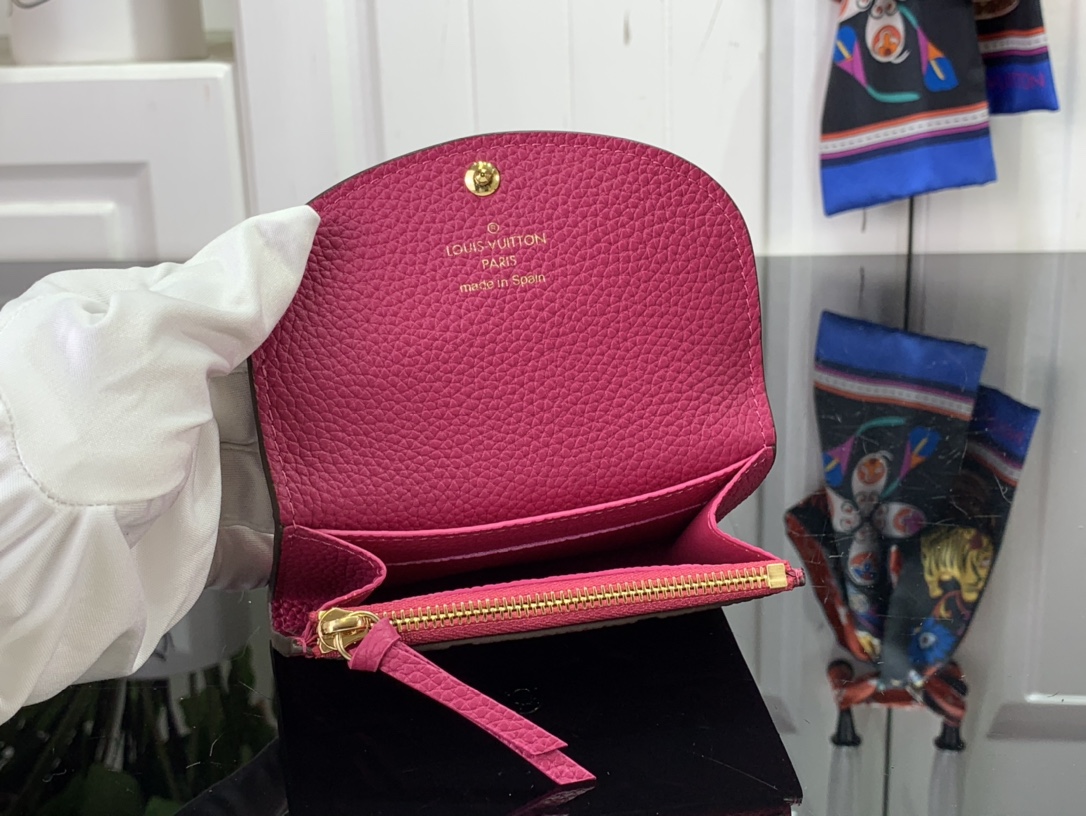最高級ルイヴィトンスーパーコピー ルイヴィトン財布コピー ポルトモネ・ロザリ フューシャ M81520 モノグラム・アンプラント レザー ゴールド金具 - 画像 (3)