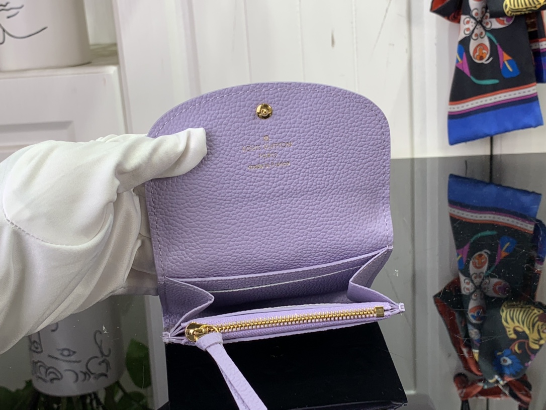 最高級ルイヴィトンスーパーコピー ルイヴィトン財布コピー ポルトモネ・ロザリ ライラック M82927 モノグラム・アンプラント レザー ゴールド金具 - 画像 (3)