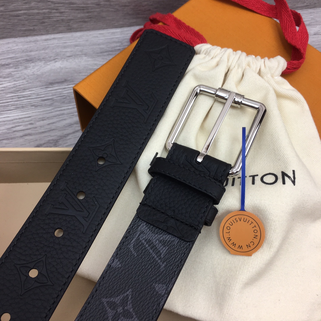 最高級ルイヴィトンスーパーコピー ルイヴィトンベルトコピー ベルト・LV イニシャル 40MM ブラック M0449Q モノグラム・エクリプス キャンバス シルバー金具 - 画像 (8)