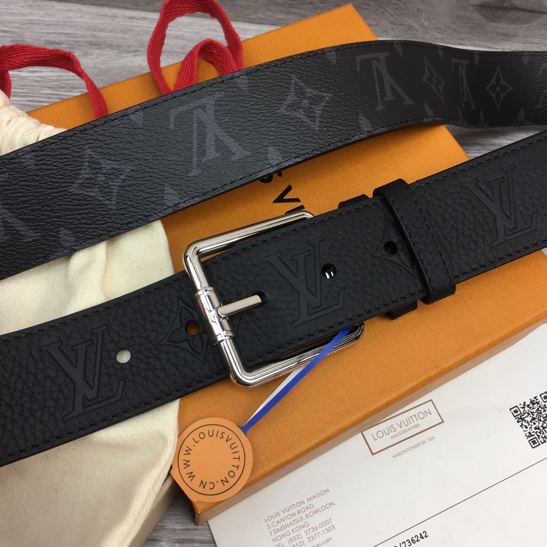 最高級ルイヴィトンスーパーコピー ルイヴィトンベルトコピー ベルト・LV イニシャル 40MM ブラック M0449Q モノグラム・エクリプス キャンバス シルバー金具 - 画像 (3)