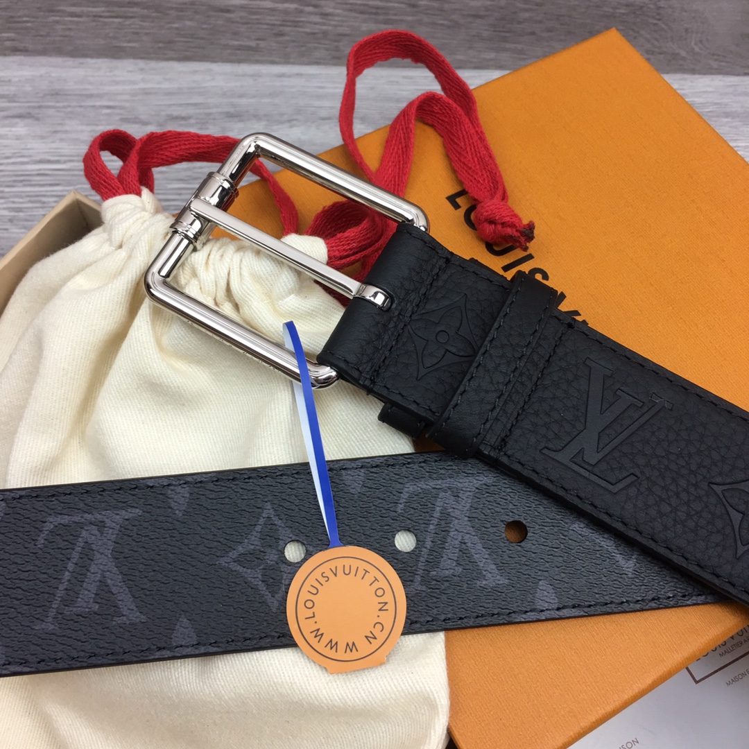 最高級ルイヴィトンスーパーコピー ルイヴィトンベルトコピー ベルト・LV イニシャル 40MM ブラック M0449Q モノグラム・エクリプス キャンバス シルバー金具 - 画像 (2)