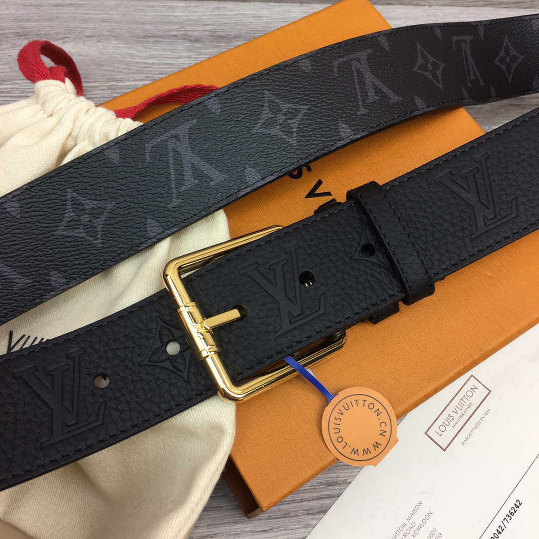 最高級ルイヴィトンスーパーコピー ルイヴィトンベルトコピー ベルト・LV イニシャル 40MM ブラック M0449Q モノグラム・エクリプス キャンバス ゴールド金具 - 画像 (3)