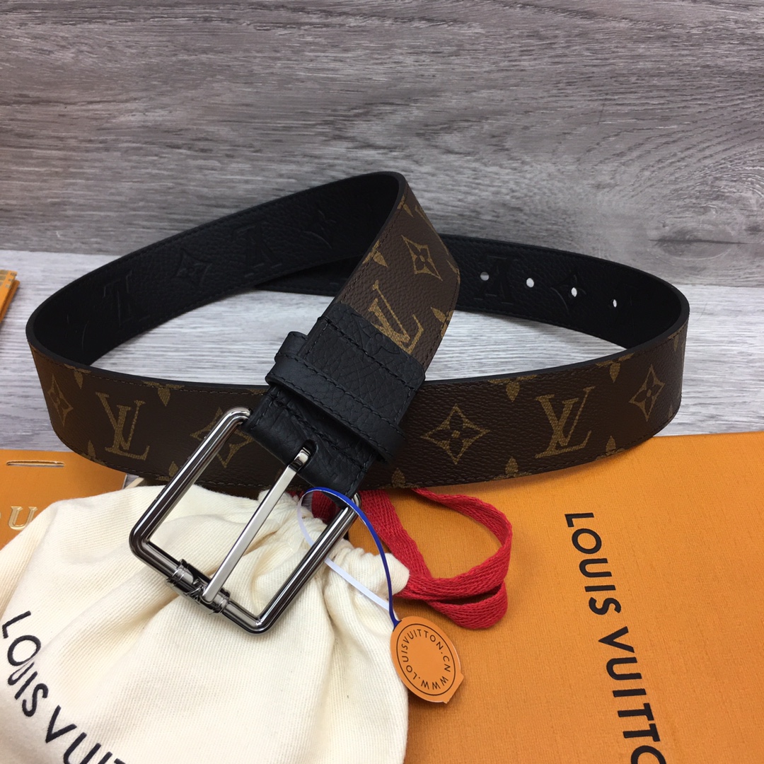最高級ルイヴィトンスーパーコピー ルイヴィトンベルトコピー ベルト・LV ピラミッド 40MM ダークブラウン M0422U モノグラム・キャンバス シルバー金具 - 画像 (5)