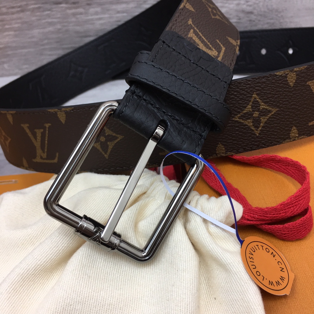最高級ルイヴィトンスーパーコピー ルイヴィトンベルトコピー ベルト・LV ピラミッド 40MM ダークブラウン M0422U モノグラム・キャンバス シルバー金具 - 画像 (4)